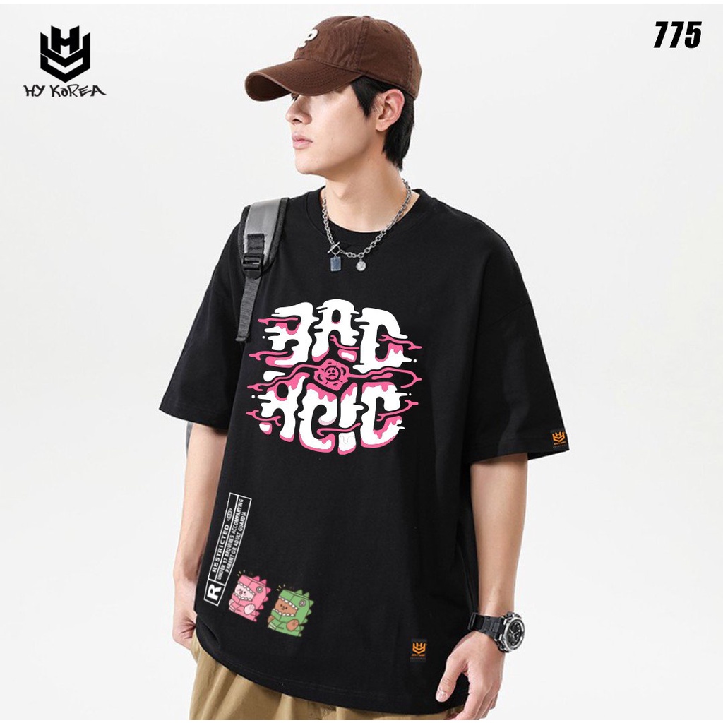 Áo phông unisex tay lỡ Bad Acid 775 HY KOREA nam nữ form rộng