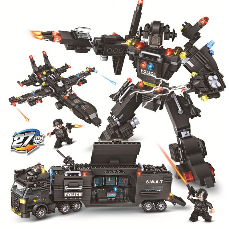 [820 CHI TIẾT] ĐỒ CHƠI XẾP HÌNH LEGO BIỆT ĐỘI SWAT, LEGO XE OTO QUÂN ĐỘI, LEGO ROBOT, LEGO TRỰC THĂNG QT27