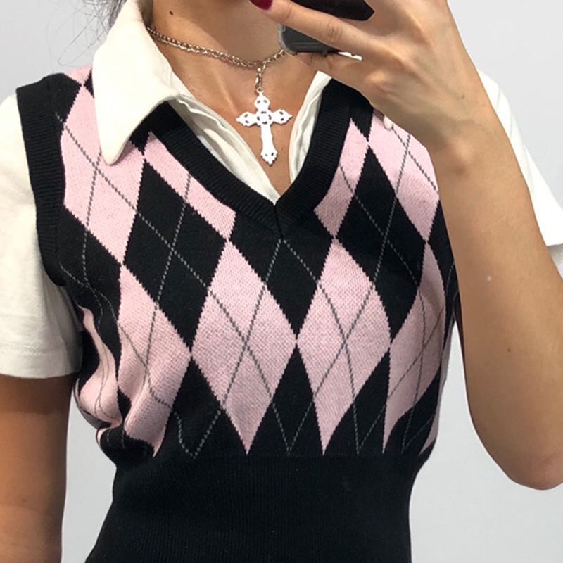 Áo Gile Len Cộc Tay Croptop Ôm Dáng Phong Cách Retro Hàn Quốc