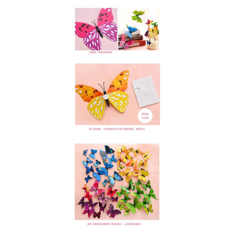 Set 12 Miếng Dán Tường Trang Trí Hình Con Bướm 3D Nhiều Màu Sắc Nghệ Thuật