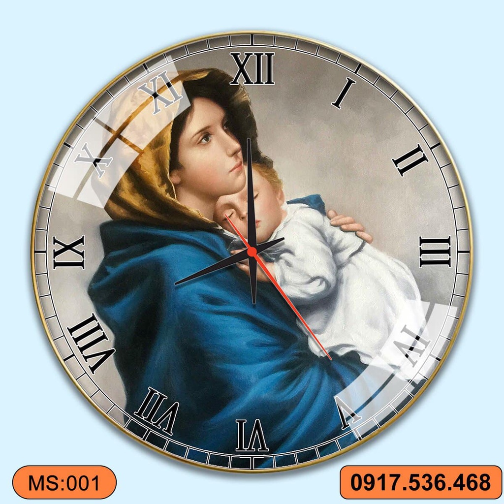 Mẫu Công Giáo Chúa JESU/ Đồng Hồ Treo Tường Kim Trôi Pha Lê Tráng Gương 3D Chất Lượng Cao Cấp Kèm Pin, Đinh treo