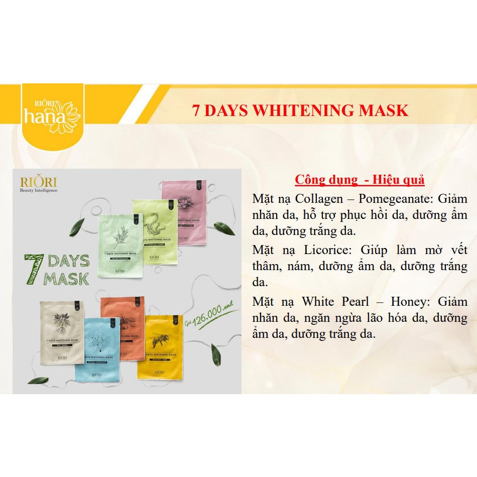 Mặt Nạ 7 Ngày Dưỡng Trắng Da RIORI HANA - 7 Days Whitening Mask