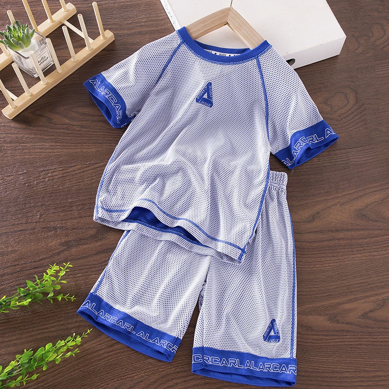 Bộ Đồ Thể Thao Áo Thun Tay Ngắn Phối Quần short Phối Lưới Nhanh Khô Cho Bé Trai