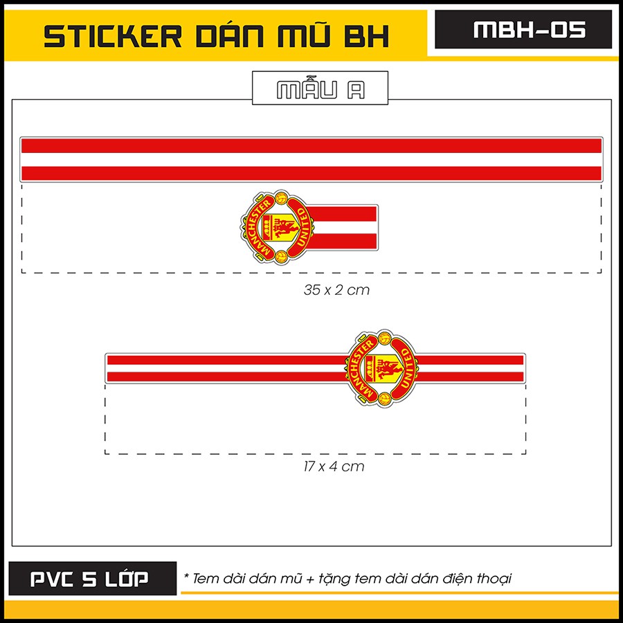 Sticker Dán Mũ Bảo Hiểm Mã MBH05 - Hình Dán Nón Logo Manchester united Cắt Sẵn Thiết Kế Bởi Azsticker