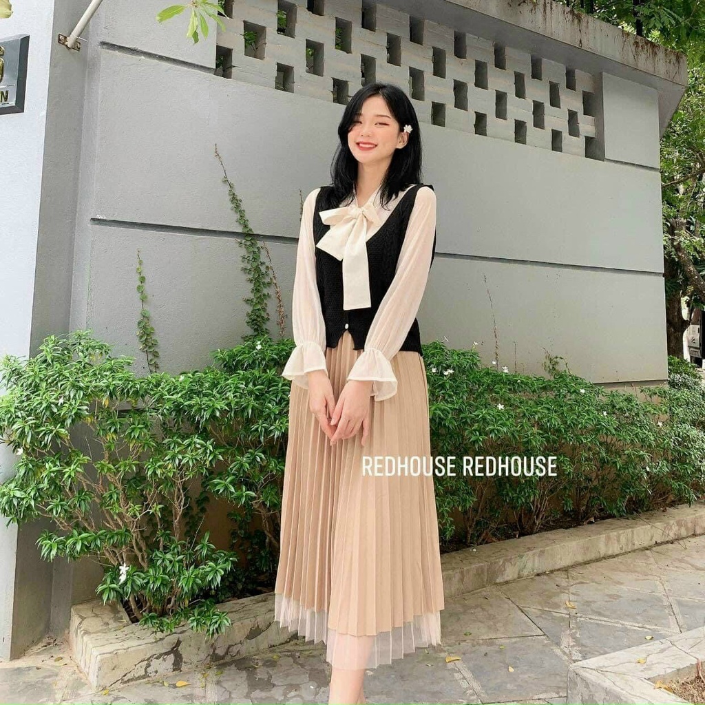 #1938  Chân váy xòe xếp ly chất vải sạn phối voan mặc 2 mặt -chân váy lưới