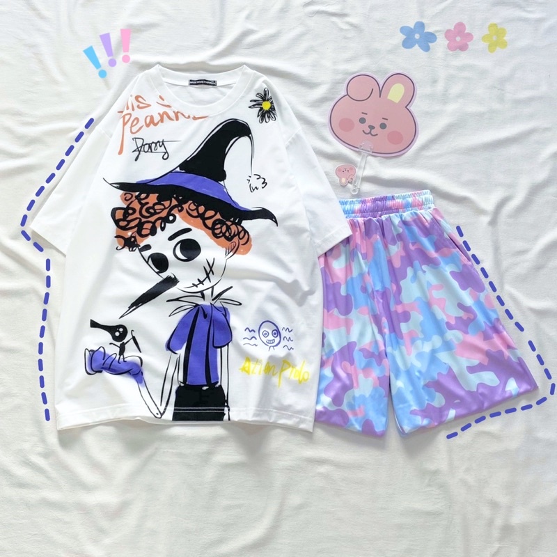 Set đồ bộ cartoon xinh xắn, quần short lửng cho nam nữ