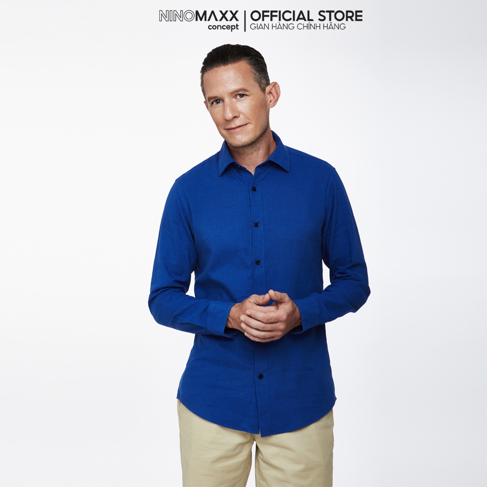 N&amp;M Áo sơ mi nam dài tay cotton pha lanh mã 1908094