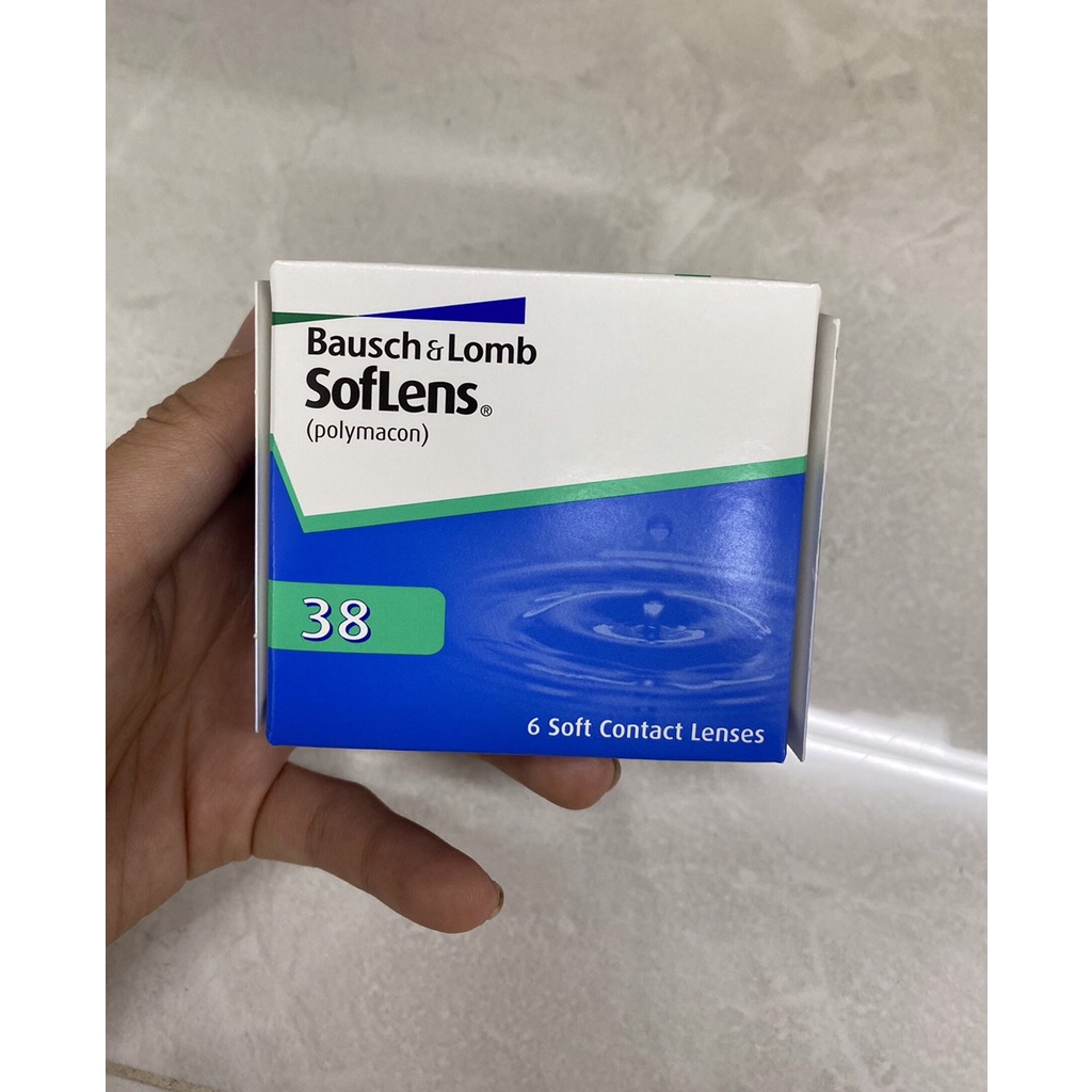 Lens Soflens 38 3 month Bausch &amp; Lomb không màu, lens dùng 3 tháng Mỹ- DIA:14mm- cận từ -1 độ đến -9 độ- Tặng khay.