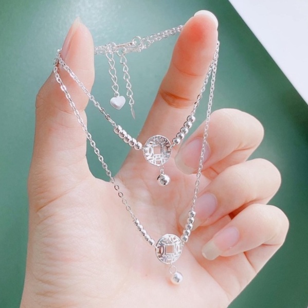 Lắc tay kim tiền bạc thật DaLiA Jewelry lắc chân bạc đẹp phối bi kim tiền