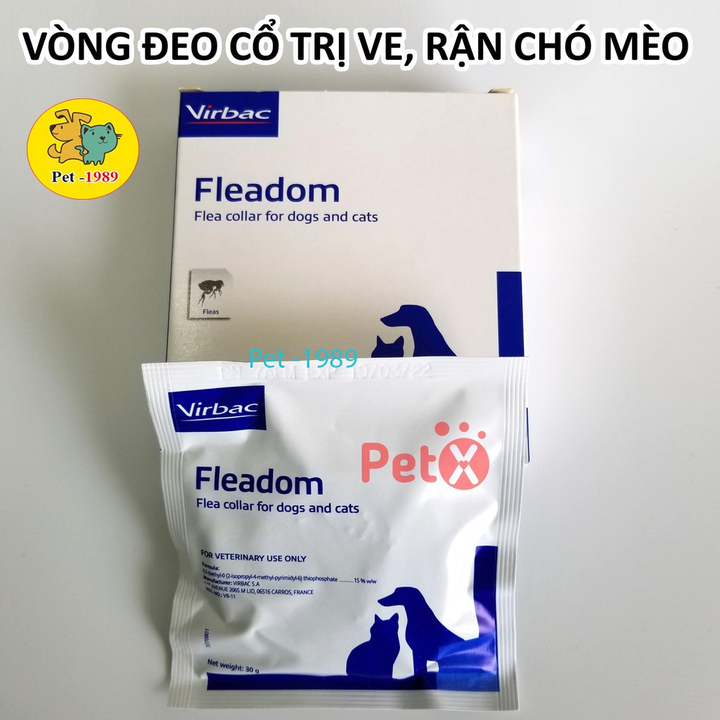 Vòng Cổ Chống Rận Ngăn Ngừa Và Diệt Ve Rận Bọ Chét Cho Chó Mèo Fleadom Virbac