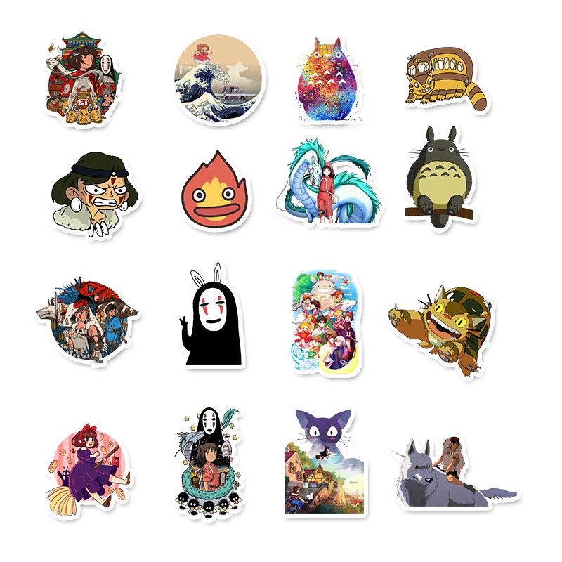 50 Stickers PVC Ghibli anime Vô Diện, Totoro, Kaonashi, Spirited Away, Howl's Moving Castle,... không thấm nước