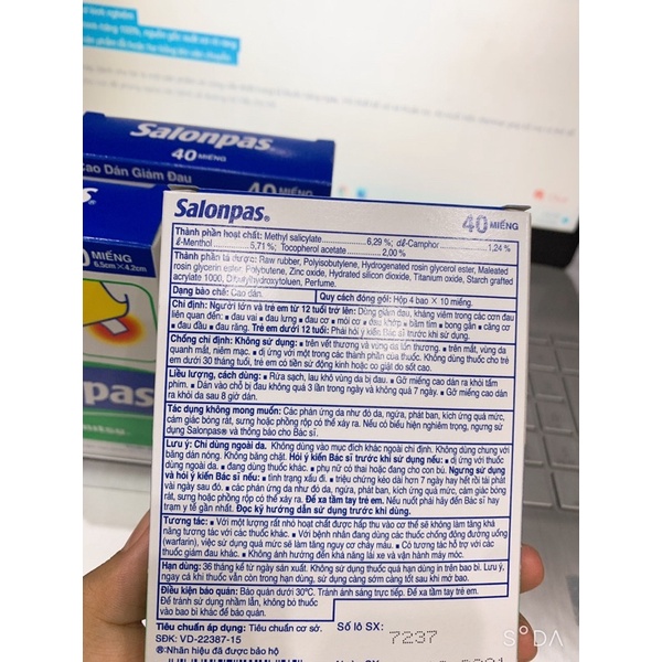 Miếng dán giảm đau Salonpas  Giảm Đau Vai, Lưng, Cơ, Mỏi Cơ, Đau Khớp, Bầm Tím