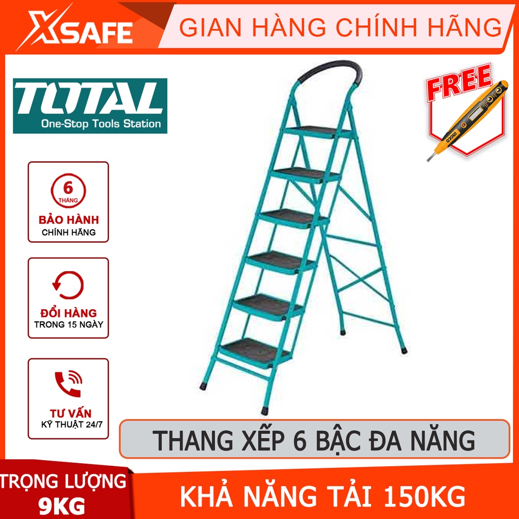 Thang xếp 6 bậc thang đa năng TOTAL THLAD09061 chất liệu bằng thép cứng cáp, độ dày ống thép 0.9mm, khả năng tải 150kg