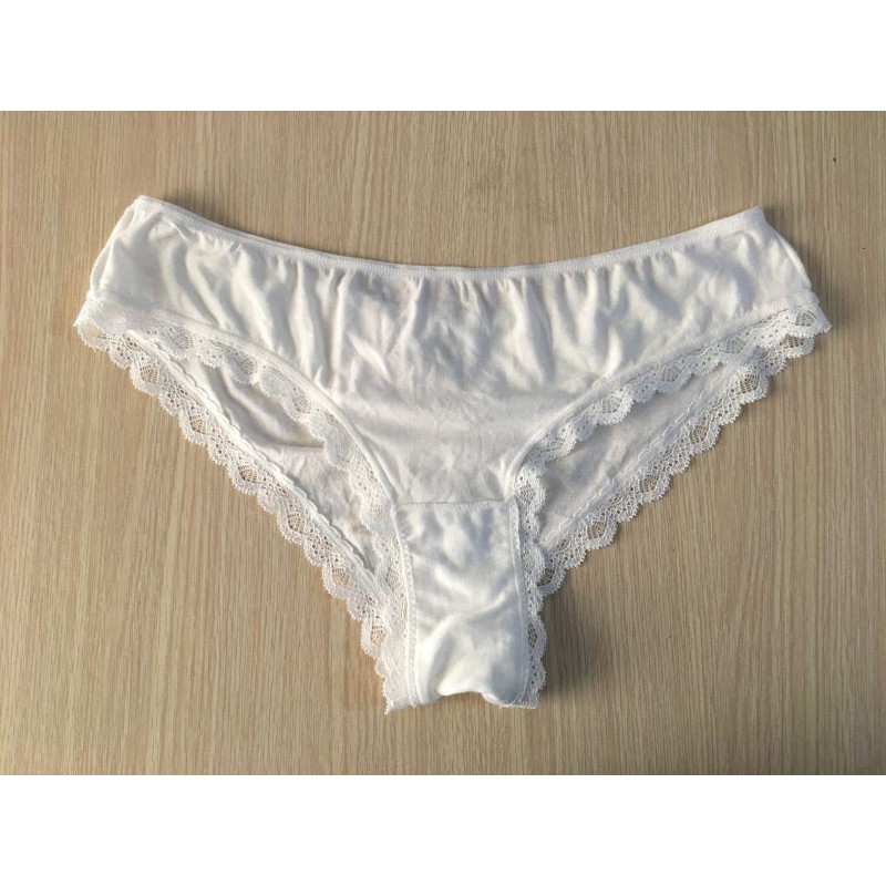 Quần lót nữ Victoria's Secret low-rise cheeky nửa mông cotton size M màu trắng chính hãng