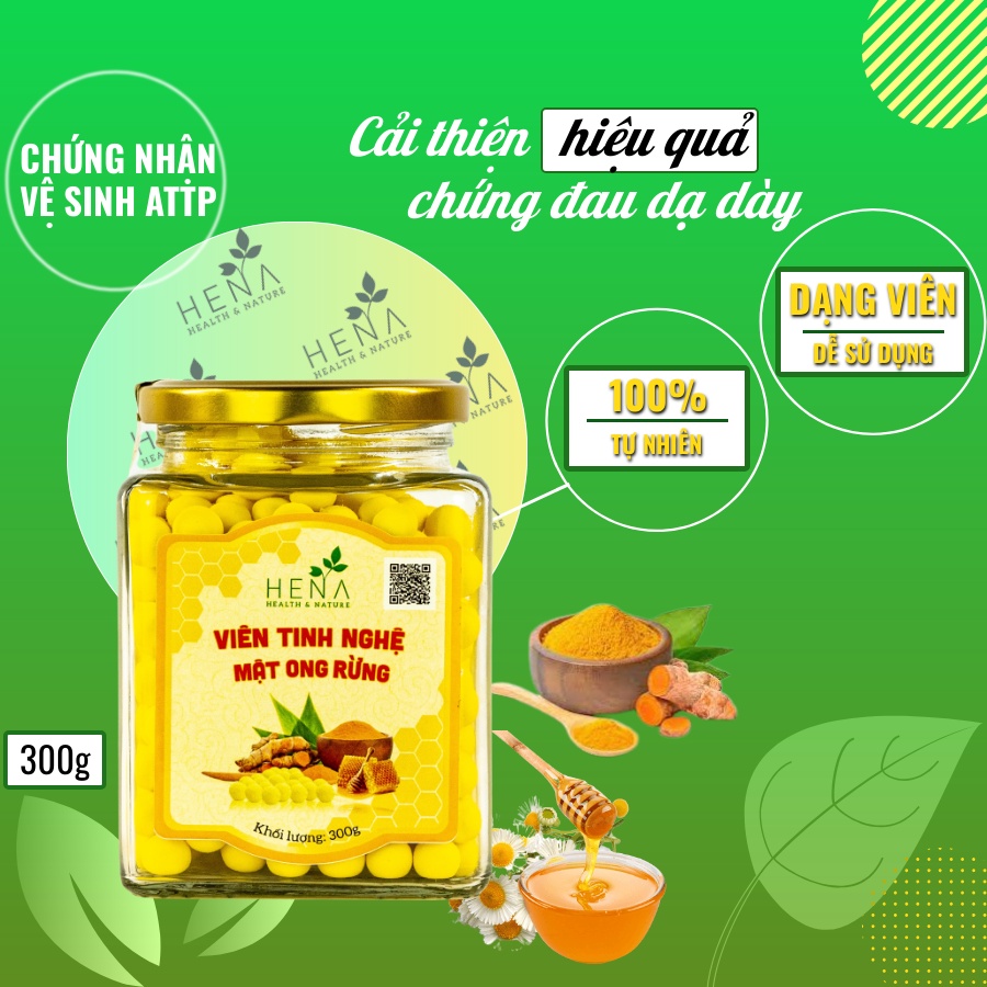 Viên nghệ mật ong rừng cao cấp Hena 300g, Đã Được Kiểm Nghiệm Vệ Sinh ATTP, Nghệ Viên Mật Ong 100% Tự Nhiên