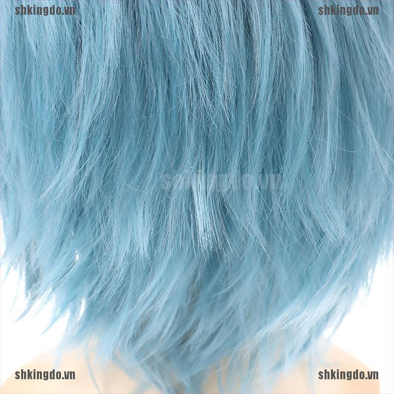 Tóc giả ngắn màu xanh dùng cosplay Shigaraki Tomura