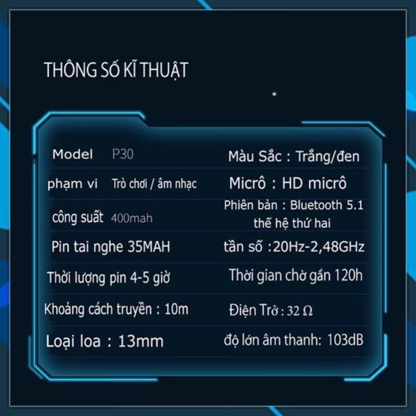 Tai Nghe Bluetooth P30 , Tai Nghe chơi game Gaming, Bass Hay, Có Míc, Độ Trễ Cực Thấp