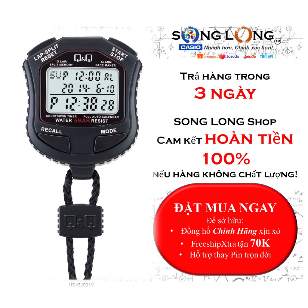 Đồng Hồ Bấm giờ Q&Q HS-45 – 10 lap –Chống thấm nước đến 50 met, Chuyên dùng trong Thể Thao- Đồng Hồ Q&Q Citizen Chính Hã