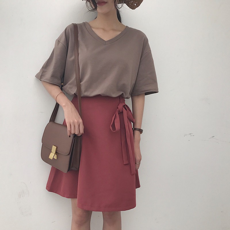 [SẴN] Áo thun nữ cổ tim  tay lỡ Ulzzang Quảng Châu ATR75