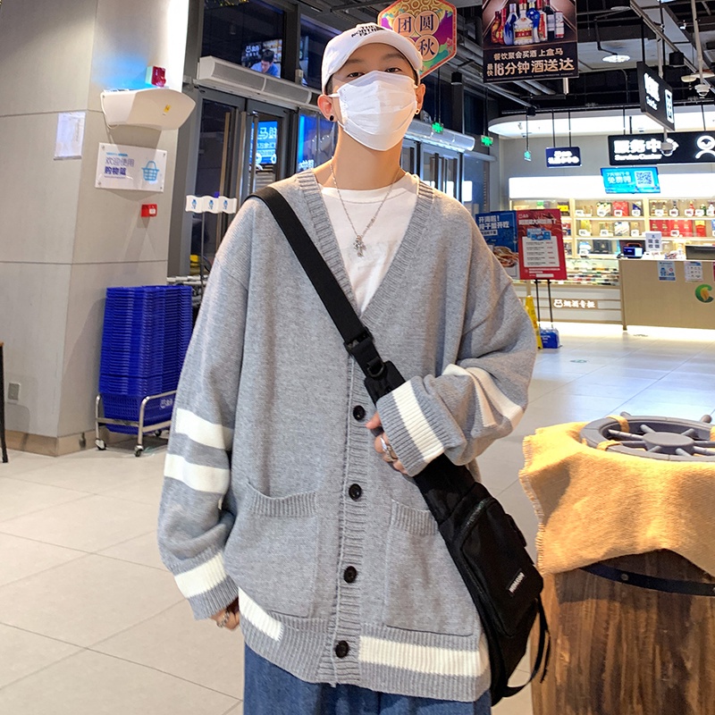 Áo khoác cardigan dệt kim tay dài cổ chữ v dáng rộng thời trang thu đông dành cho nam