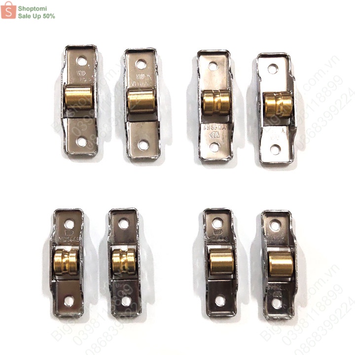Combo 2 bánh xe đơn cho cửa trượt-cửa lùa, bề rộng 14-16mm, bằng inox và hợp kim đồng, dùng cho cửa nhựa, nhôm, gỗ
