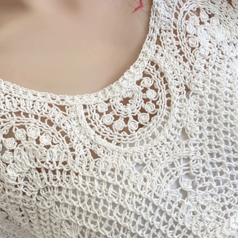 Brroa Áo Dệt Kim Tay Lửng Phồng Cổ Chữ V Xếp Ly Dáng Rộng Thêu Họa Tiết Rỗng Cho Nữ