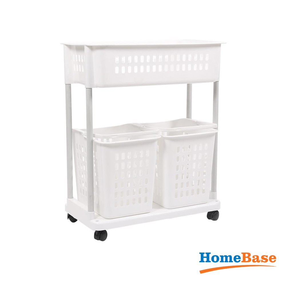 HomeBase PLIM Giỏ đựng quần áo dơ đồ đem đi giặt bằng nhựa 2 tầng Thái Lan W56.5xD33xH69 Cm trắng