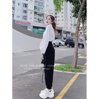 Set Áo Sơ Mi Trắng Tay Bồng Mix Quần Đen Basic MT52