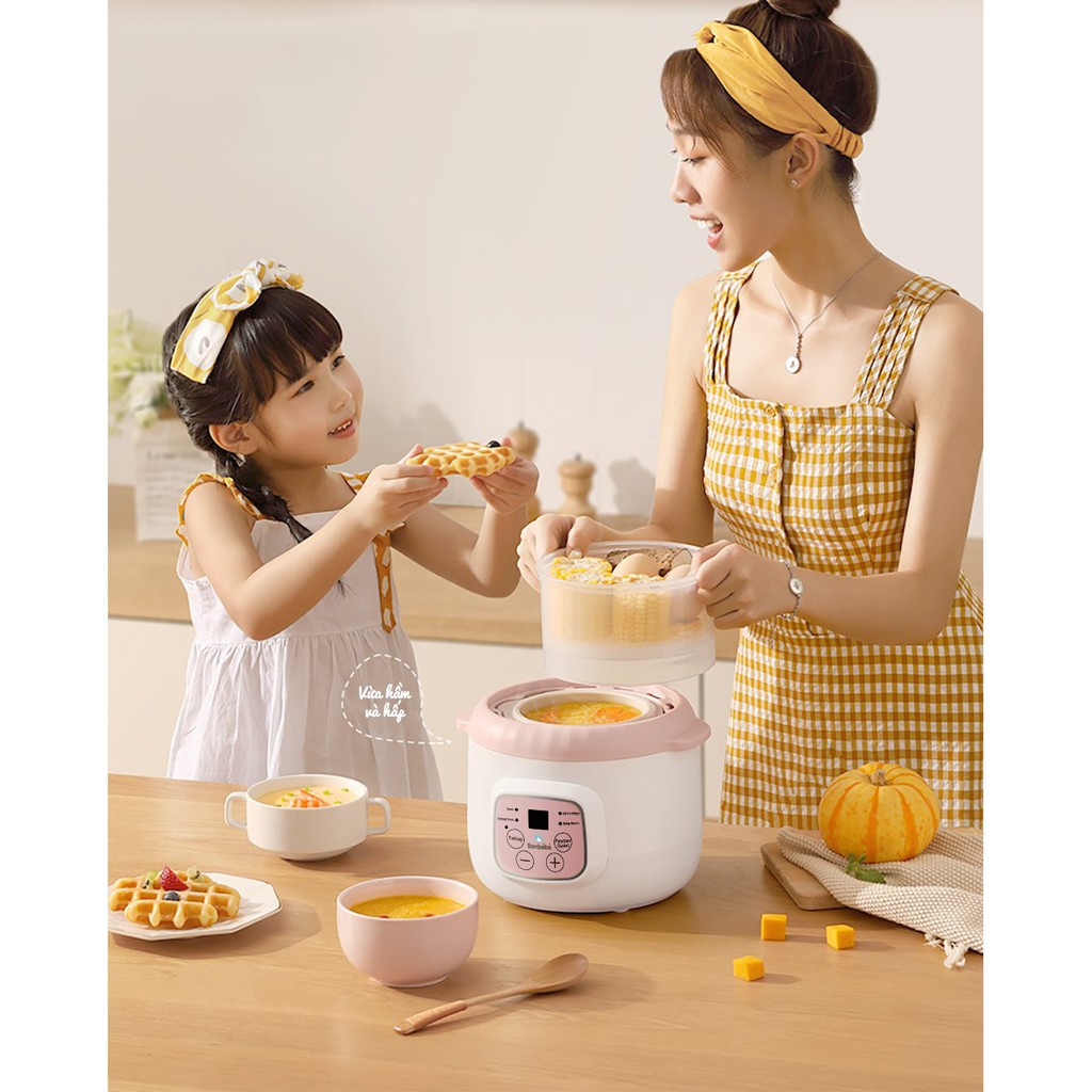 Nồi nấu cháo, ninh hầm đa năng kèm lồng hấp Bonbebe bb-37