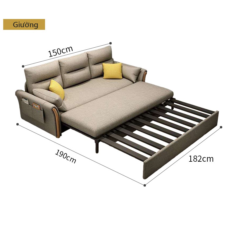 Giường sô pha ghế sô pha mở thành giường 1.8m giường gấp ghế sofa đa năng (Màu kaki) tiện dụng hiện đại FU322