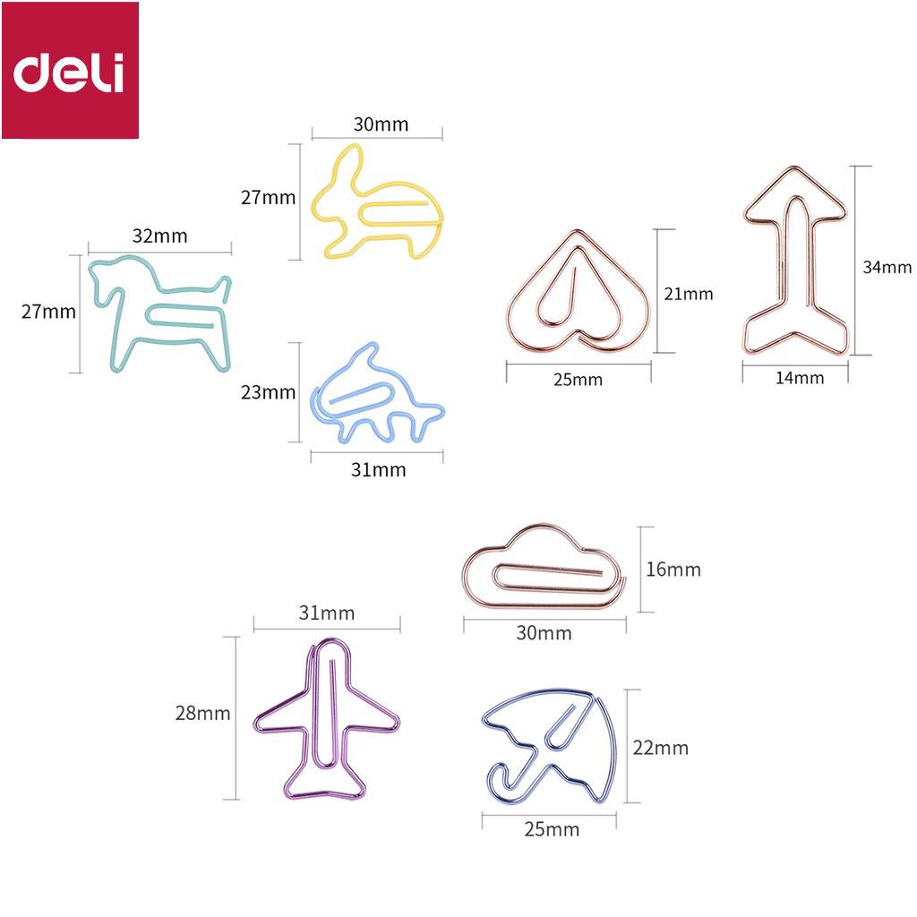 Ghim vòng kẹp giấy kim loại nhiều hình Deli - 1 set 12 chiếc - 55/56 [Deli]