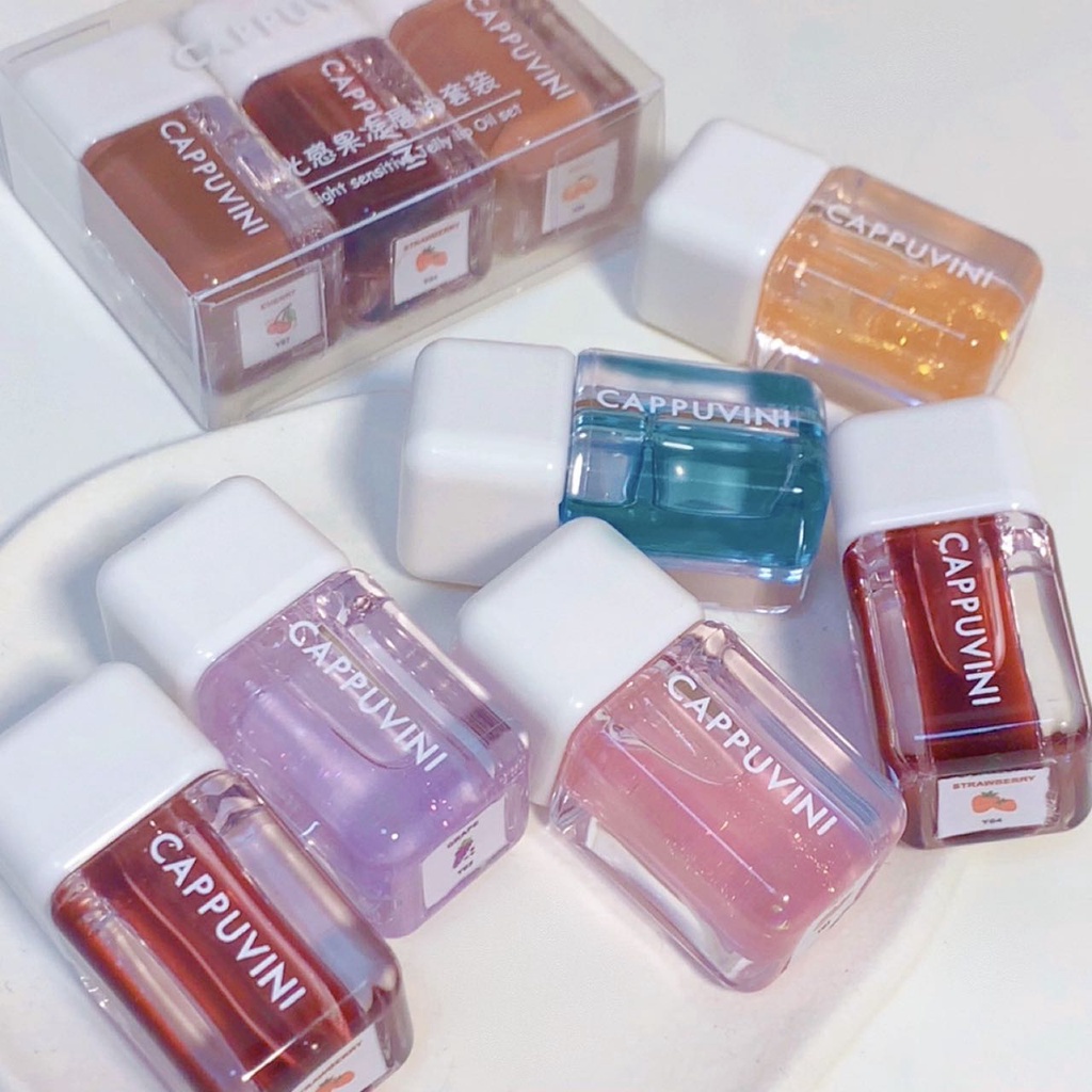 Cappuvini Son bóng trong suốt dưỡng ẩm không thấm nước thiết kế hình viên kẹo dễ thương