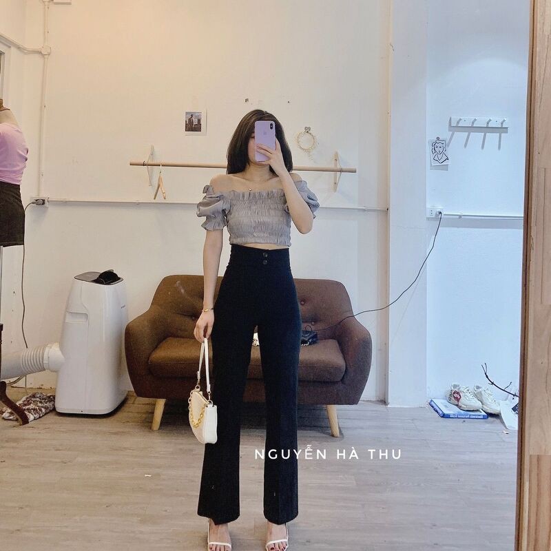 Quần ống sớ loe 2 khuy tuyết mưa hàng đẹp