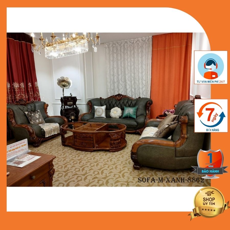 Bộ sofa SOFA-M-XANH-8862 phong cách tân cổ điển sang trọng kiến tạo không gian phòng khách