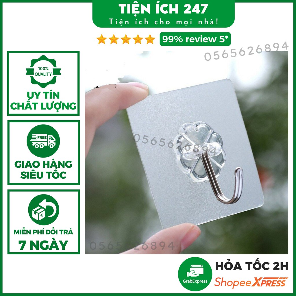 Móc Dán Tường Chịu Lực, Móc Dán Tường Siêu Dính Trong Suốt 6X6 Cm