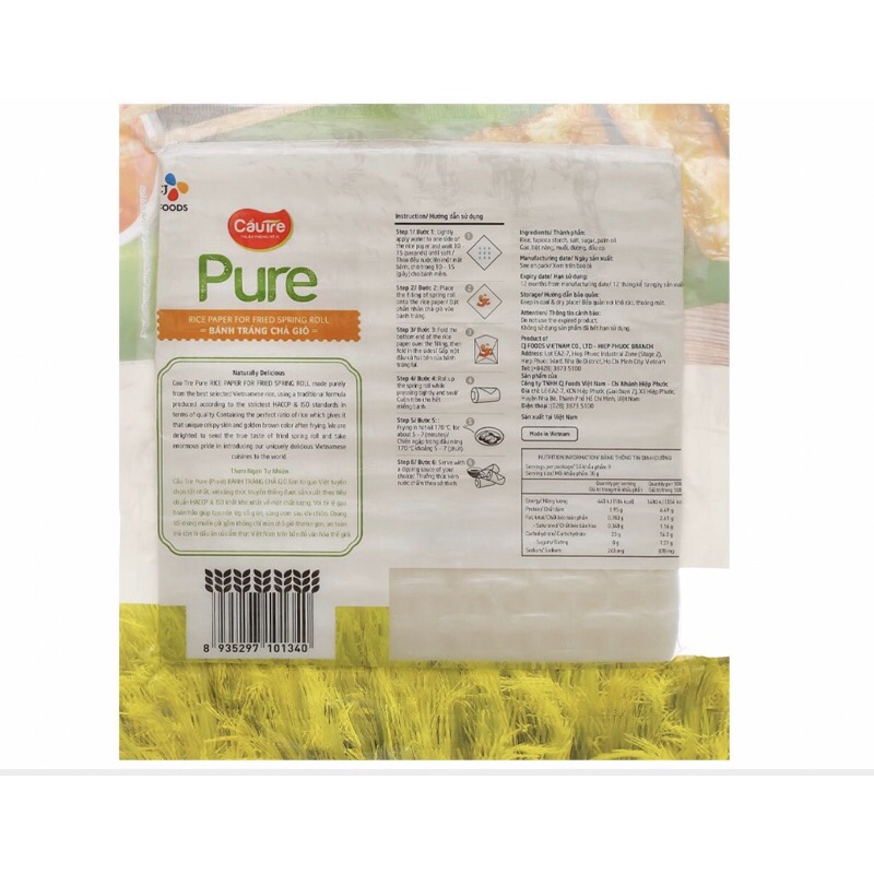 Bánh Tráng Chả Giò 19cm CJ Pure Cầu Tre Gói 280G