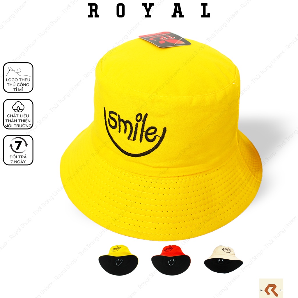 Mũ Bucket Nón Bucket Tai Bèo Nam Nữ 2 Mặt Smile Vải Kaki Unisex - Royal Caps