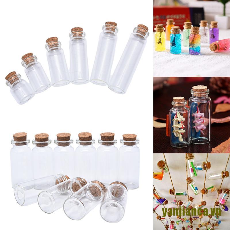 Set 10 Chai Thủy Tinh Mini Có Nút Bần Trong Suốt