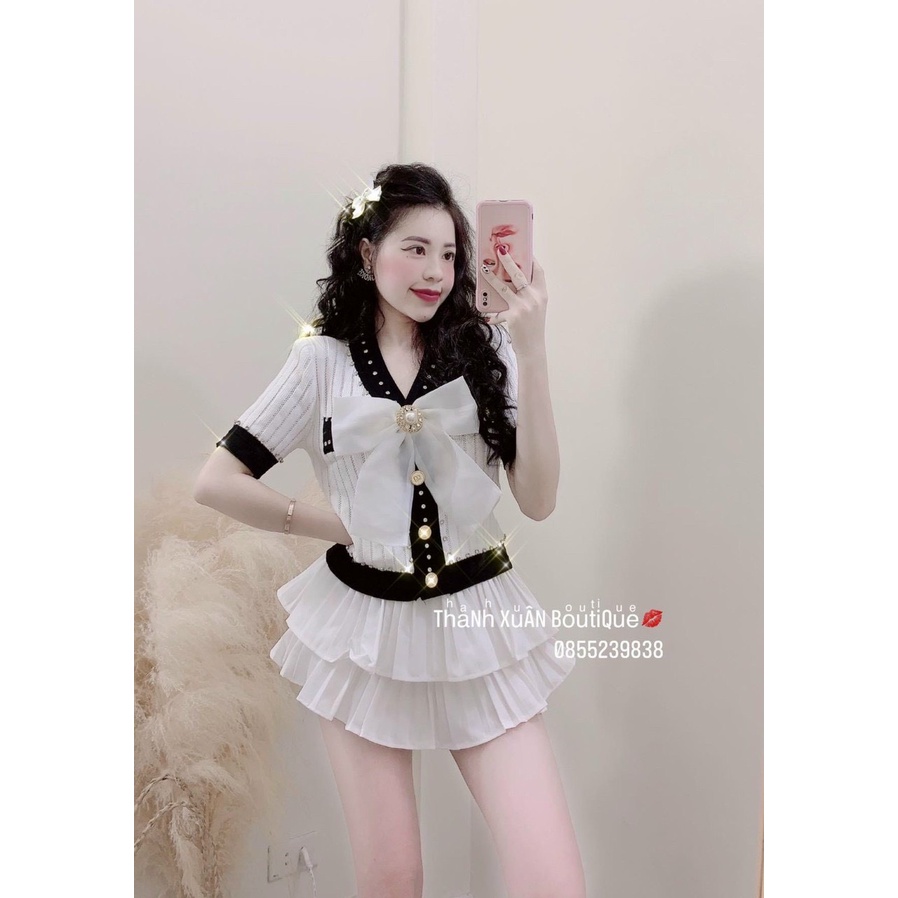 Áo len nơ đá tay ngắn cực hot