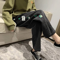 Quần jean ống suông rộng in họa tiết bên hông thời trang Hàn Quốc cho nam và nữ
 | BigBuy360 - bigbuy360.vn