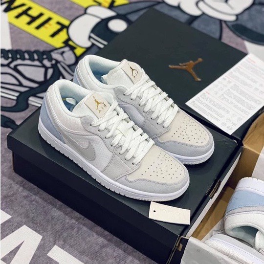 Giày _Jordan Paris Low, JD1 Cổ Thấp Xám Xanh Da Lộn Chuẩn S.C Trung Full Box + Bill