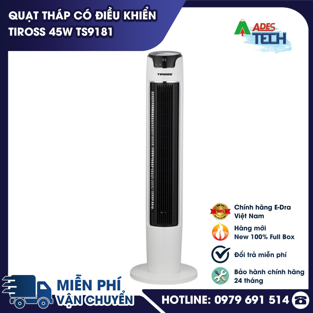 Quạt tháp Tiross 45W TS9181 | Quạt Có Điều Khiển | Góc quay 90 độ | Bảo hành chính hãng