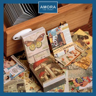 Material Book Sticker phong cách Vintage 400 tờ khác nhau - trang trí sổ tay - chất liệu giấy cao cấp - Amora UNI