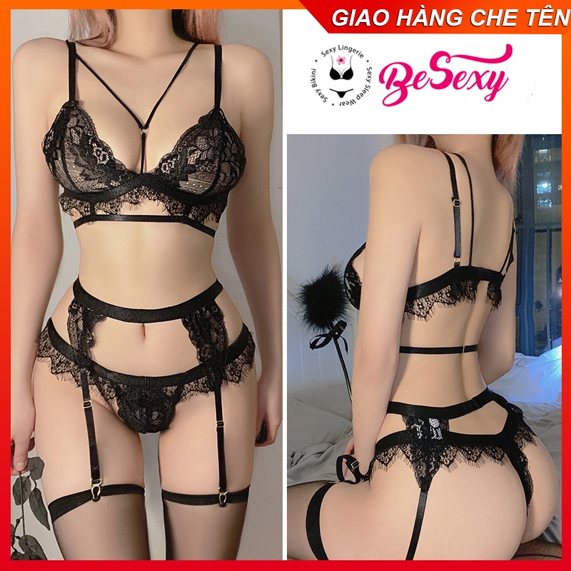 Set Đồ Lót Ren Bralette Nữ Kèm Kẹp Vớ Sexy Gợi Cảm
