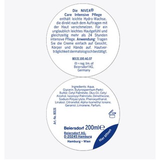 Kem dưỡng ẩm Nivea Care (Hàng nội địa đức)