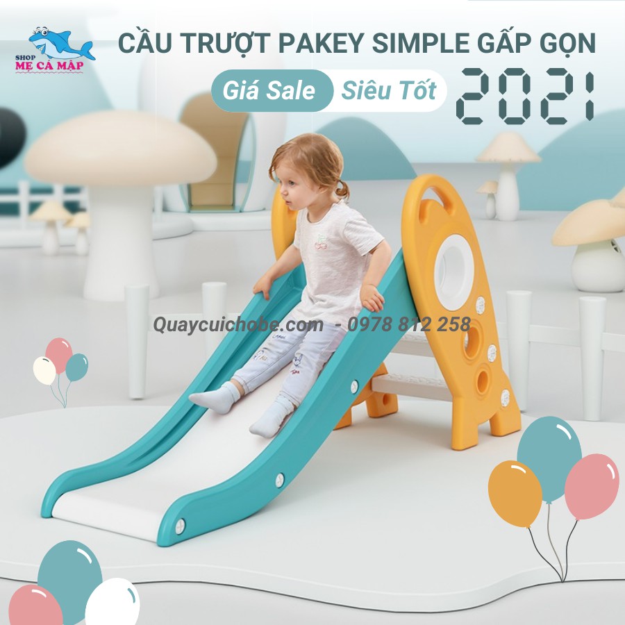 Cầu trượt cho bé gấp gọn đủ 3 màu Hồng xanh trắng, có sẵn nhựa nguyên sinh HDPE an toàn