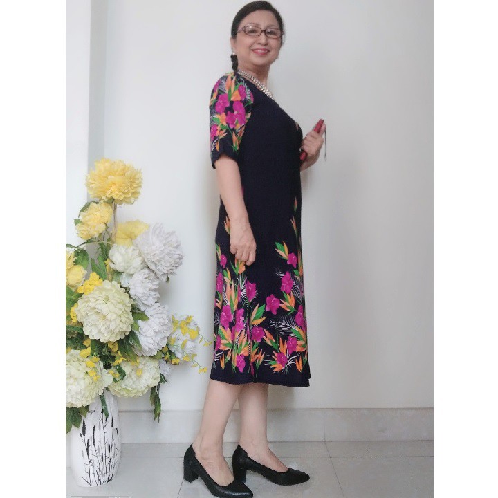 Váy Đầm Trung Niên Form Suông A Che Bụng - Vải Lụa Nhật Cao Cấp - Size 45 - 90kg | BigBuy360 - bigbuy360.vn