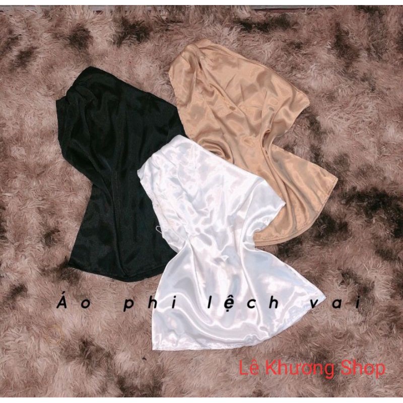 Áo kiểu một bên vai chất vải phi lụa hành y hình có ảnh thật ( free size từ 40-50kg)