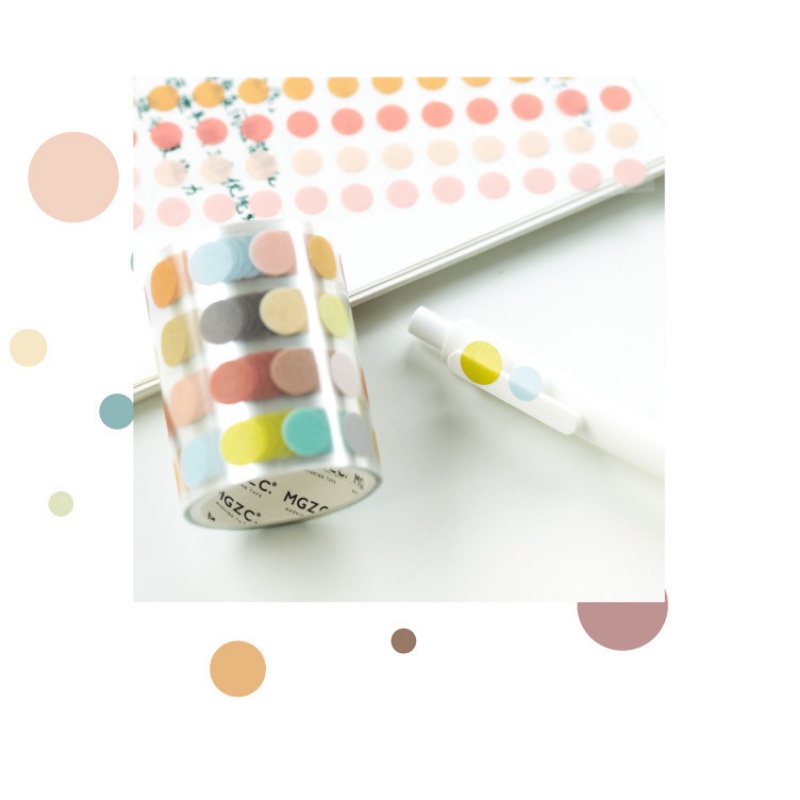 Cuộn Washi Chấm Tròn Basic Nhiều Màu Sắc Trang Trí Bullet Jounral Sổ Lưu Niệm KT 5cm*3m