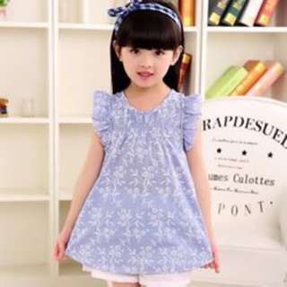 Áo cánh tiên bé gái chất thô thêu hoa